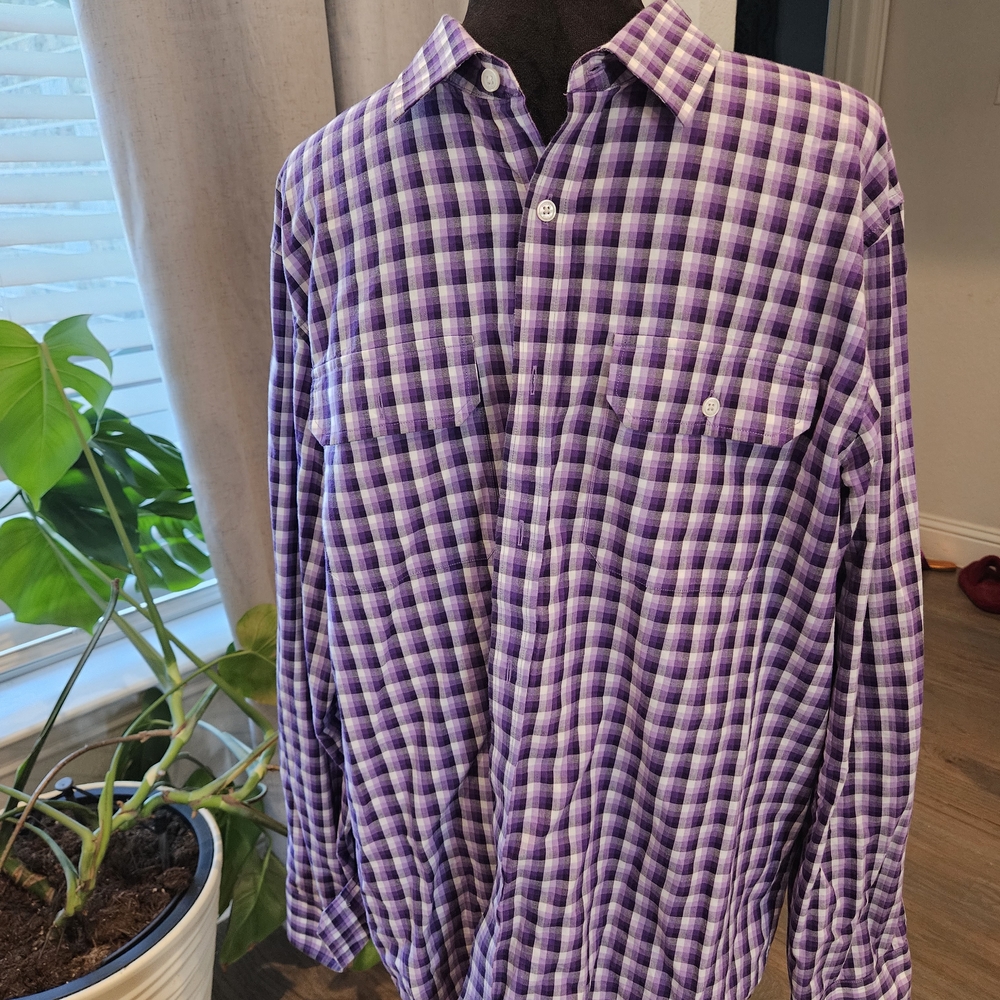 Men's Michael Kors Purple Casual Button Down Shirt Gingham Check